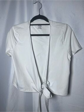 PINK Victoria's Secret White Tie-Front Short Sleeve Crop Top